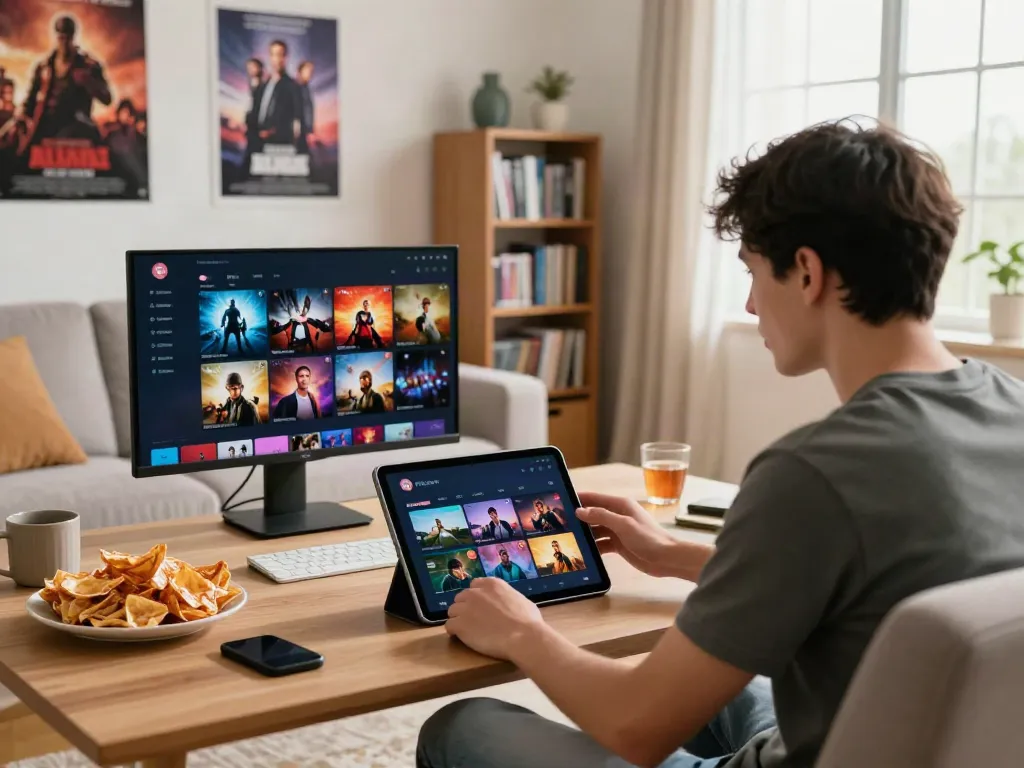 Engaging Pikashow download experience in a cozy living room.