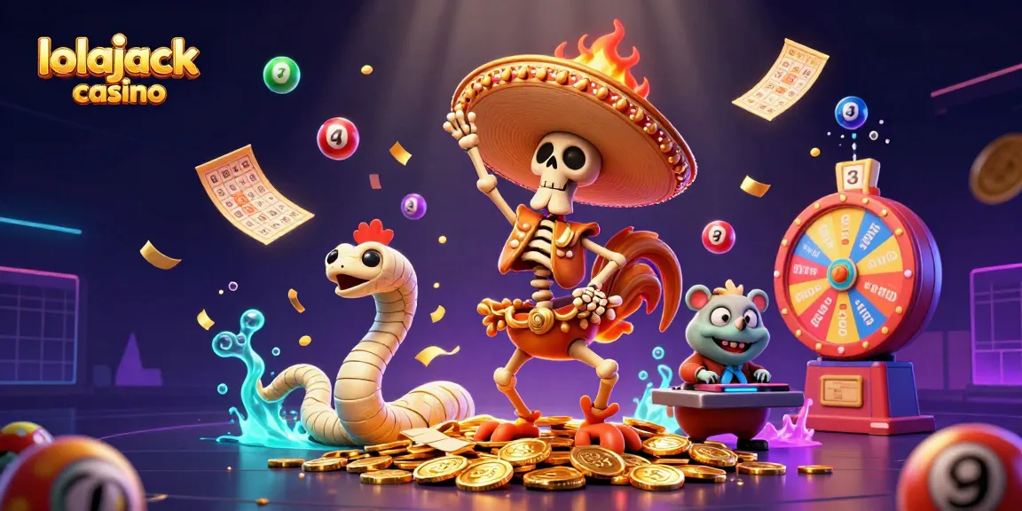 Experience vibrant gaming action with lolajack casino's animated characters and casino elements.